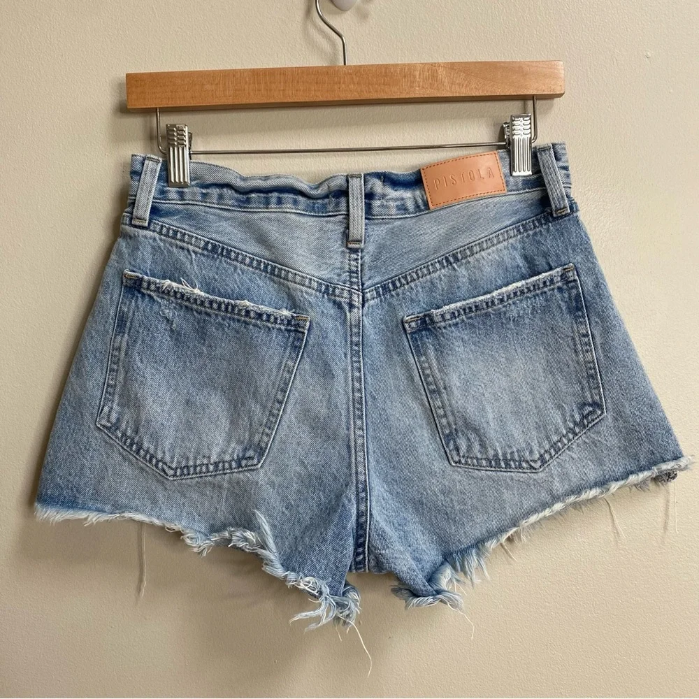 Pistola Light Blue Adam Wash Nova Button Fly Cut-Off High Rise Denim Shorts 26